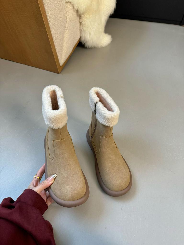 Thick-soled matte leather snow boots women's shoes 2025 new autumn and winter piled thickened cotton shoes warm fluffy boots short boots