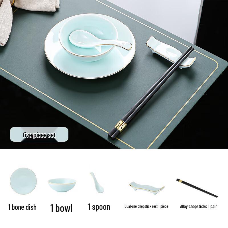 Elegant Celadon Gold Rim Ceramic 9-Piece Dinnerware Set