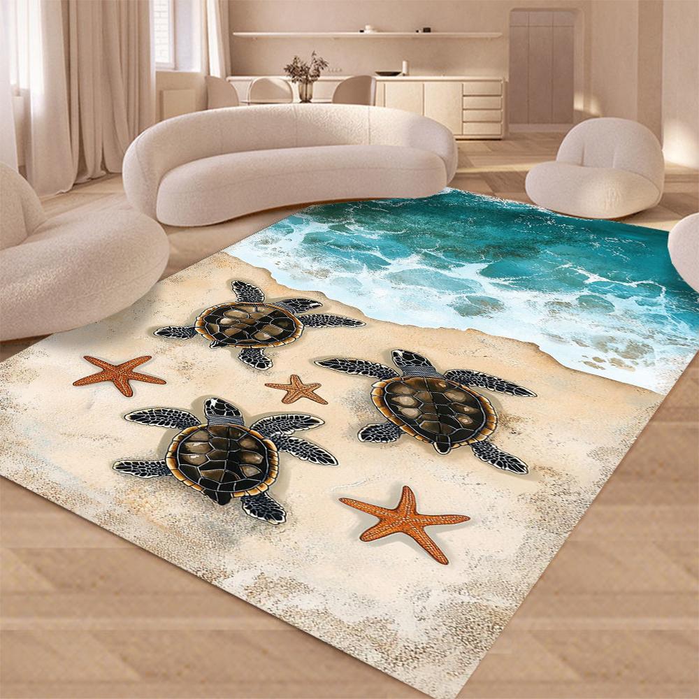 Tapete Carpete Tartaruga Marinha Arte Praia Oceano Estrela do Mar Concha Área de Atividade Infantil Decoração de Casa Sala de Estar Quarto Tapete de Chão