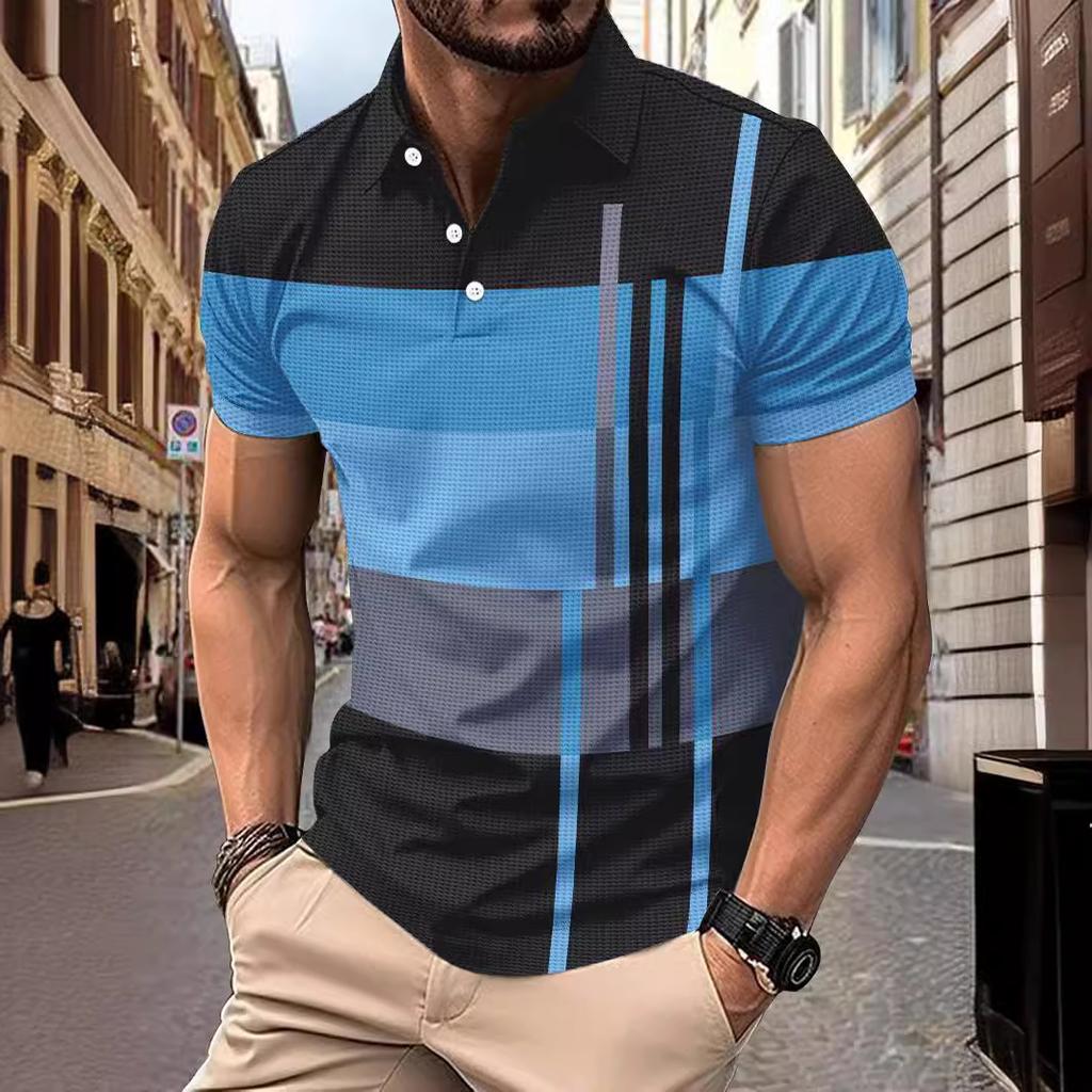 men polo shirt short sleeve 3d print tops fashion polyester breathable comfortable polos shirts