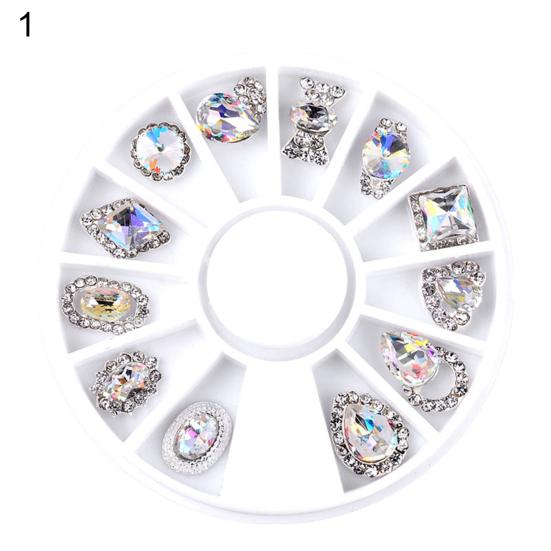 12 Grids/Box AB Rhinestone Perfume Bottle Bow Flower Nail Manicure Decoration