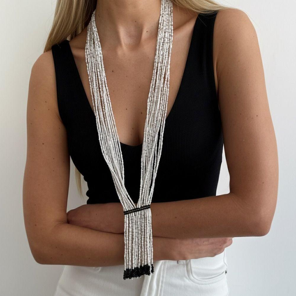 Floral Multi-Layer Beads Necklace Metal Chain Tassel Collarbone Chain Multi Layer Choker Girls