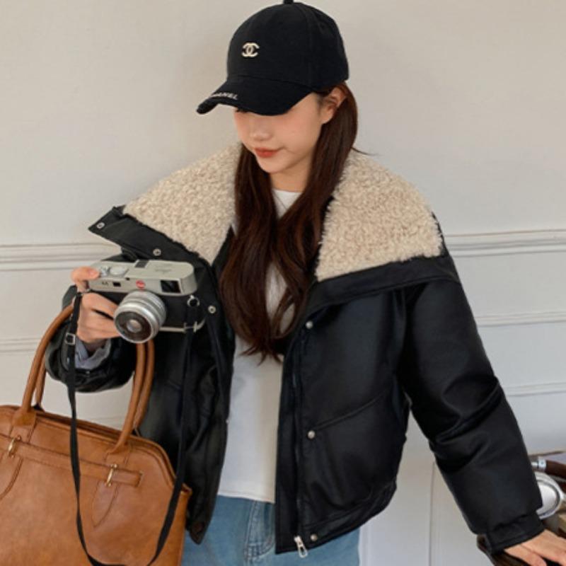 New cotton-padded clothes women's short lamb wool large lapel cotton clothes women's jackets winter college style small men wear outside