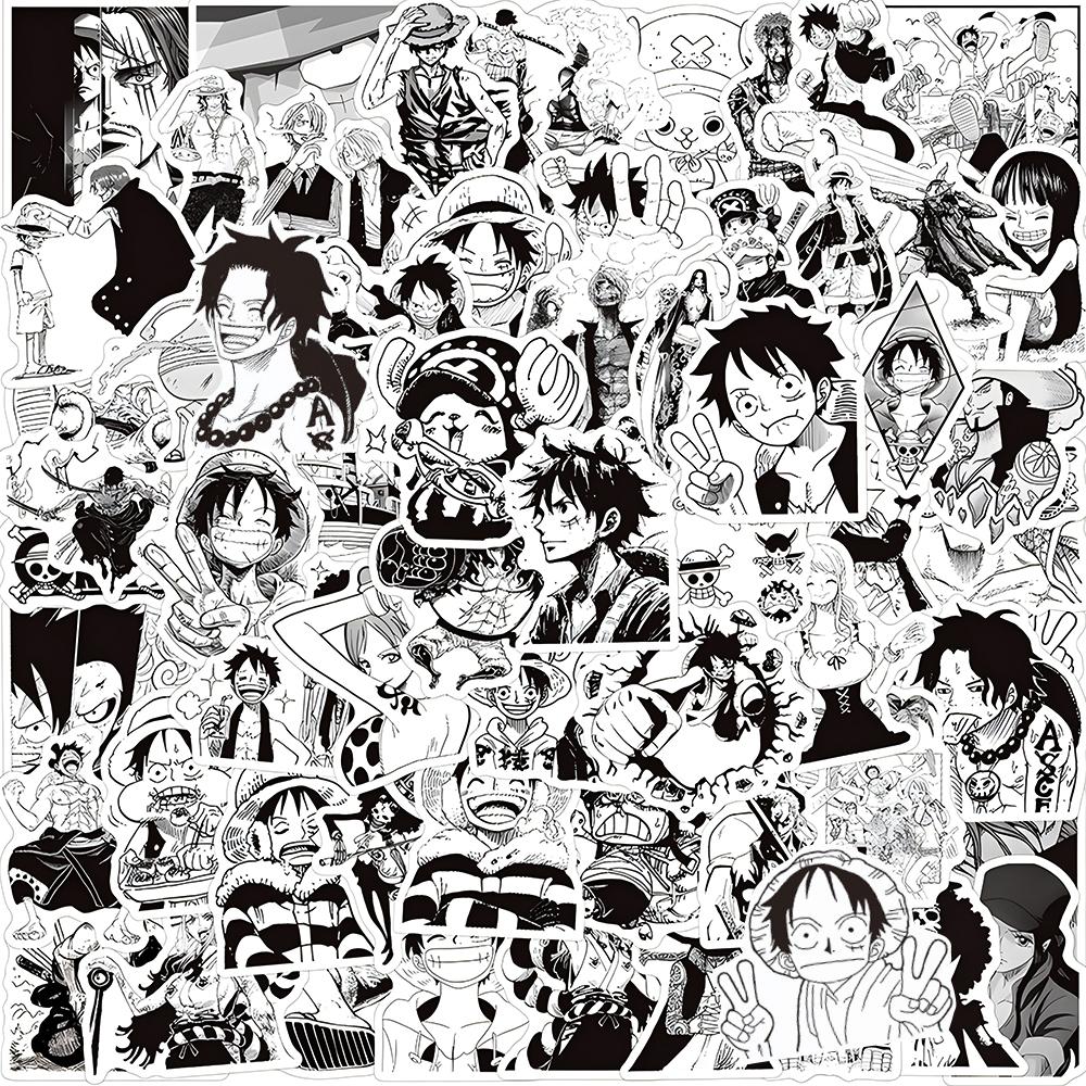 10/30/50/120pcs ONE PIECE Cartoon Stickers Luffy Zoro Graffiti Decals DIY Skateboard Journal Notebook Black White Anime Sticker