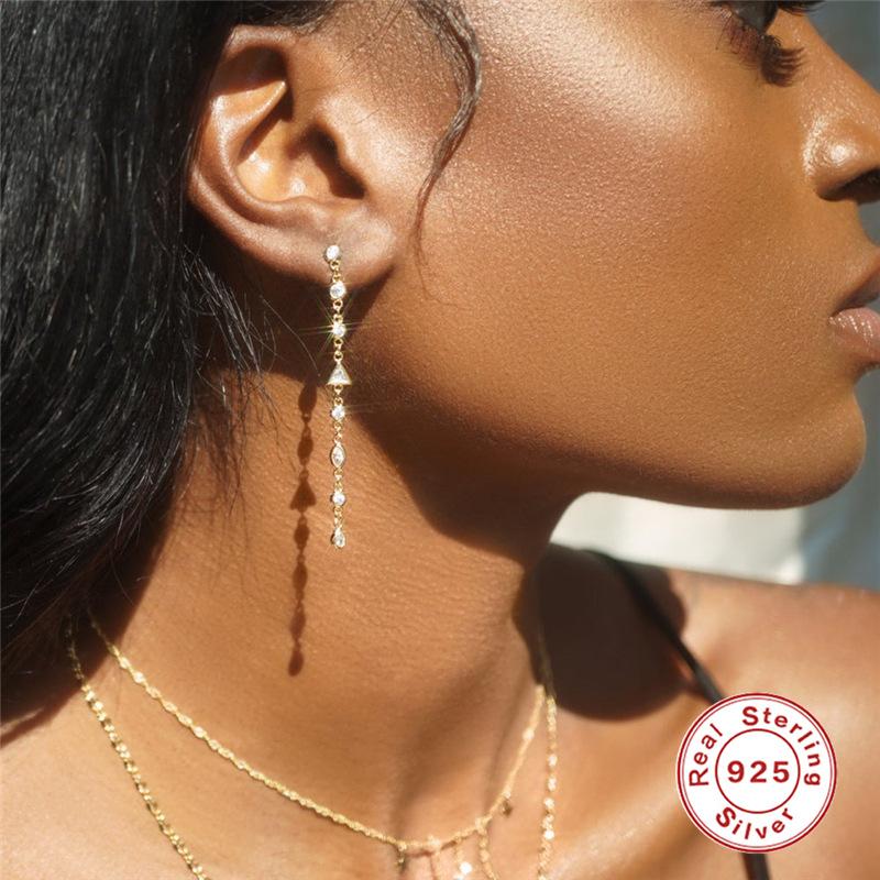 S925 Sterling Silver Tassel Diamond Mini Triangle Earrings Paper Clip Earrings Earrings Earrings Temperament Earrings Women