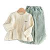 Korean Girls' Cute Cartoon Cardigan & Flared Jeans Set for Autumn