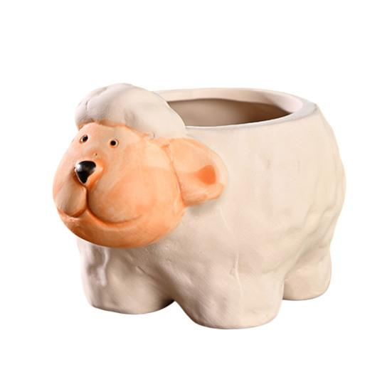 Ceramic Animal Plant Pot Cute Kitty Flowerpot with Drainage Hole Decorative Sheep Pig Planter for Succulents Home Room Office Desk Decor
