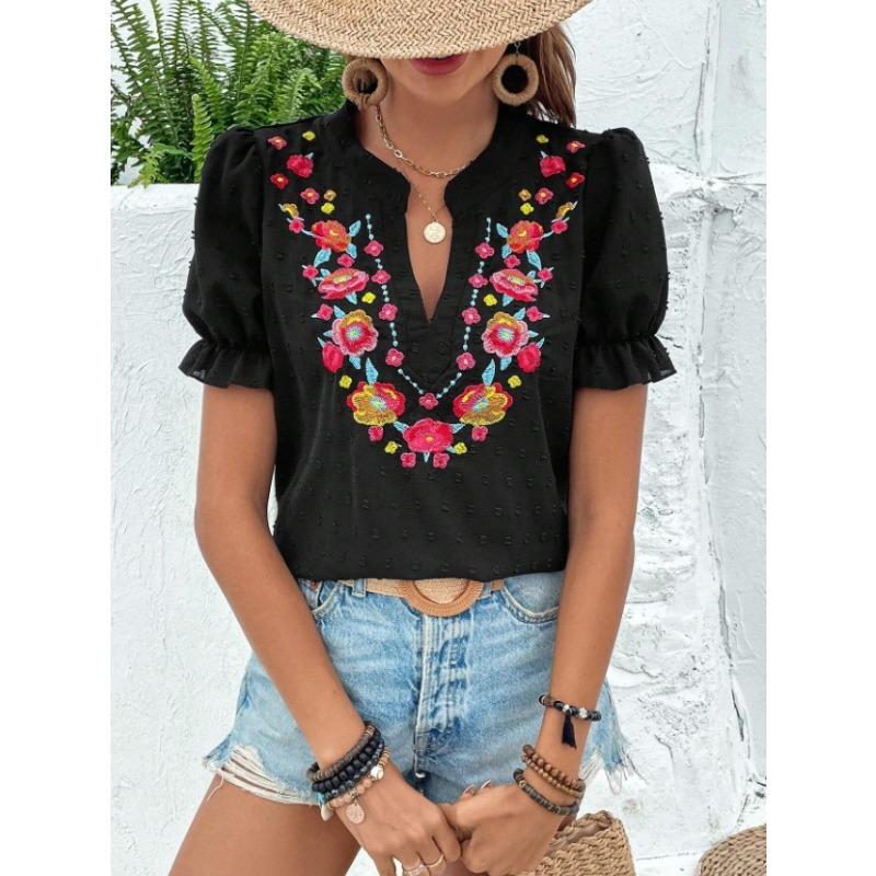 JPNTKY Women's Fashion Casual V-Neck  Short Sleeve Blouses & Shirts