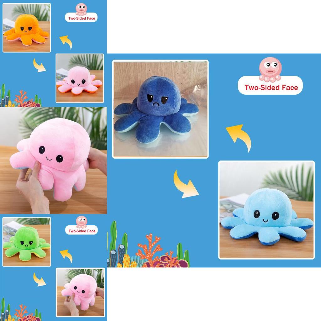 Adorable Double-sided Flip Reversible Octopus Plush Toy In Soft And Lifelike Style