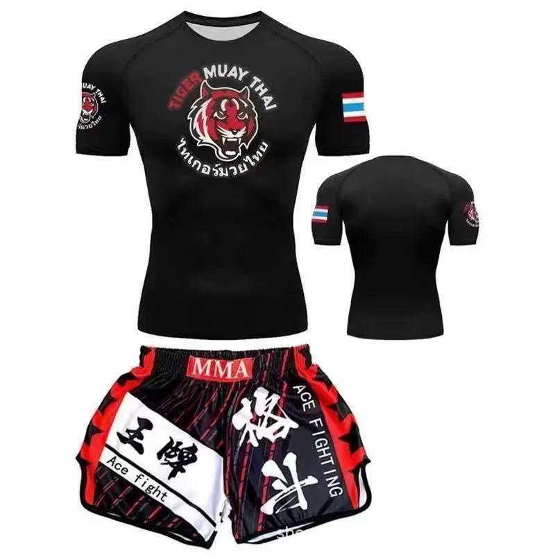 MMA Boxing T-Shirt With Tiger Head Print Mens Short Sleeve Gym Training Top Fitness Muay Thai Practice