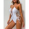 Women's Fashionable One-piece V-neck Swimsuit, One-piece Drawstring Swimsuit For Women
