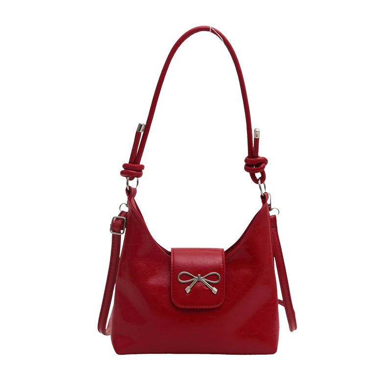 Texture Solid Color Large Capacity 2025 New Bow Summer Casual Fashion Single Shoulder Underarm Crossbody Women's Big Bag