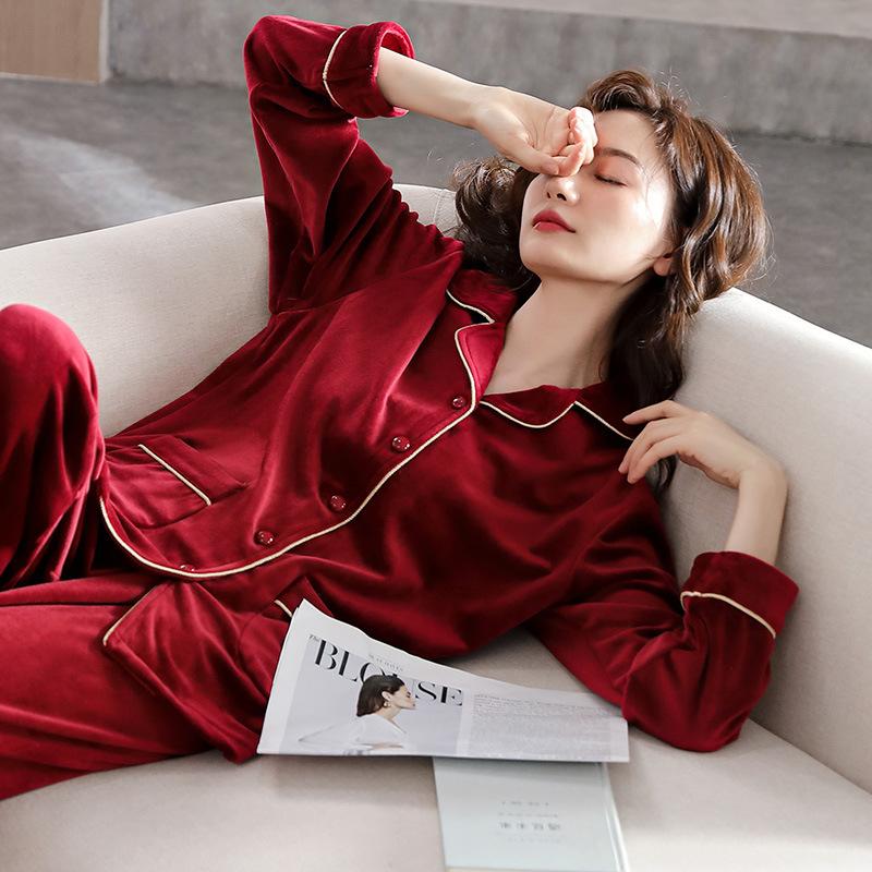 Island Fleece Pajamas Women'S Autumn And Winter Fleece Thickened Simple Cardigan Winter Warm Coral Fleece Plus Size Set