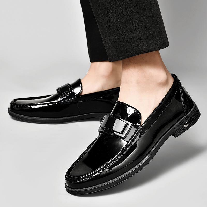 Herrvår läderloafers med metallspänne - Slip-on Business Casual Större Storlekar Körskor