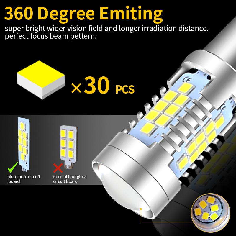 2pcs 30-SMD T20 7440 W21W W21/5W 7443 1156 Ba15s P21W Bau15s PY21W 1157 LED Signal Brake Stop Reverse Light Bulb Amber White