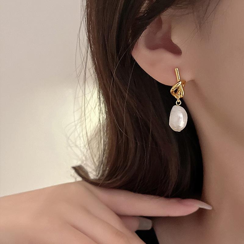 925 Silver Drop Earrings Hoop Pearl Leaf Vintage Irregular For Women Girl Gift Fashion Jewelry Dropship