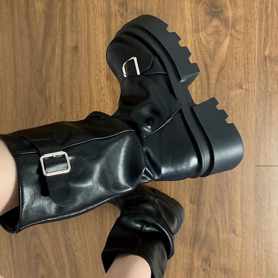Brown Versatile Thick-soled Heightening Martin Boots Women's 2025 New Spring and Autumn Winter Retro Maillard Medium Boots