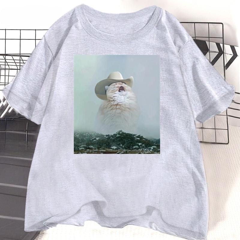 Cowboy Cat Tshirt Funny Crazy Cat Printed Tshirt WOMEN Unisex Cotton Short Sleeve T Shirt Summer Unisexs Clothing Graphic Tees Tops