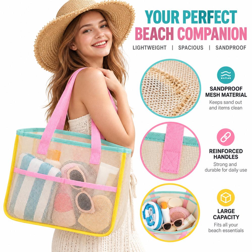 Foldable Shoulder Bag Mesh Storage Bag Durable Grocery Mesh Tote Picnic