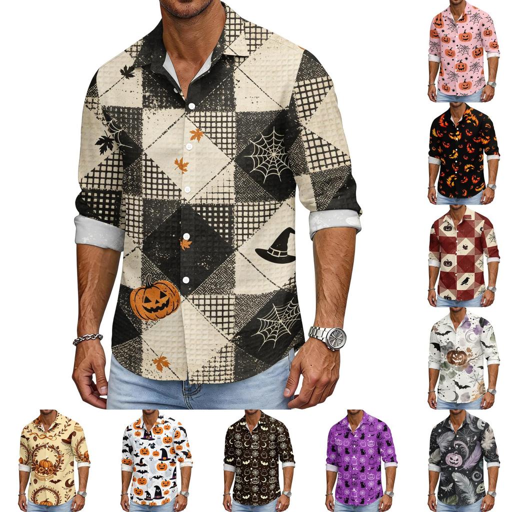 Men's Long Sleeve Halloween Print Casual Sport Shirt