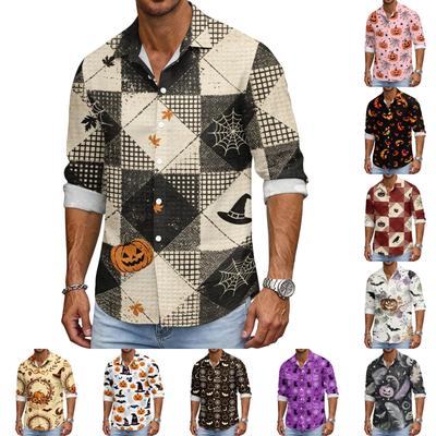 Herren Langarm Freizeithemd Halloween-Print Knopfleiste Lockerer Schnitt Leichtes Oberteil für den täglichen Gebrauch und den Urlaub