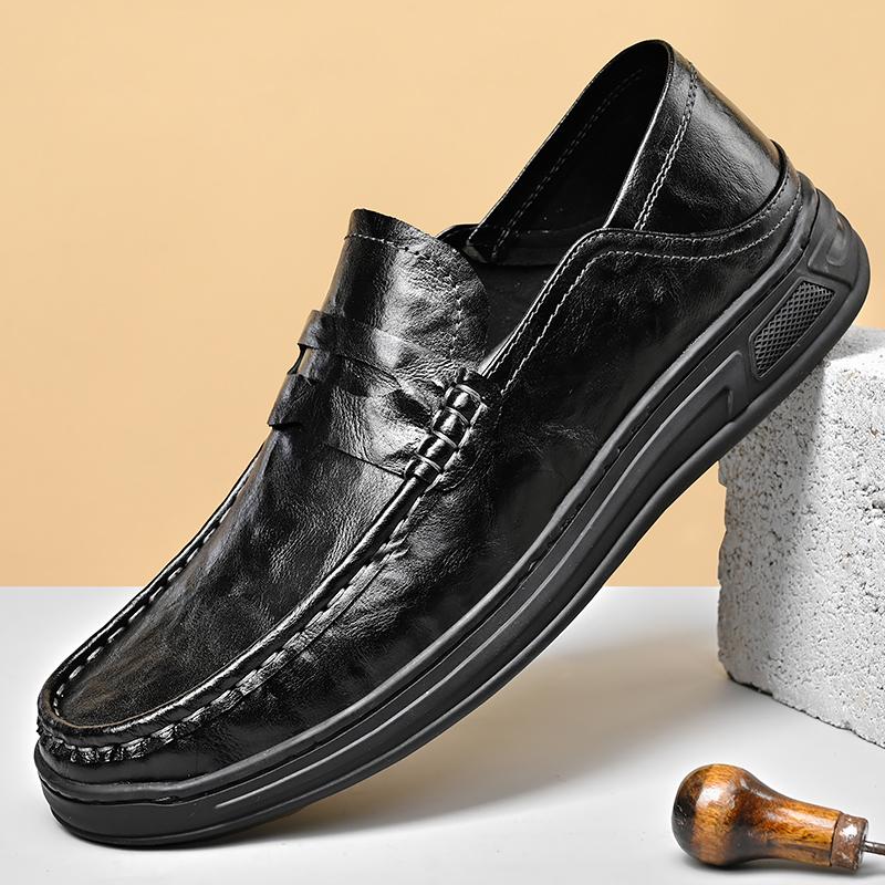 

Мужские повседневные кожаные туфли без застежек Мокасины Деловые туфли 46 чёрный