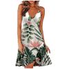 Ladies Slim Printed  Buckle Shoulder Strap Ruffled Sling Dress