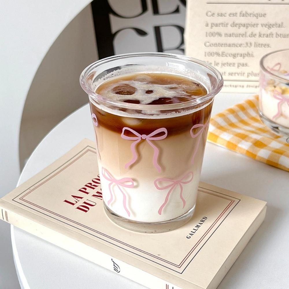 

1/2pcs Glass Cup Pink Bow Glasses Bow Glass Coffee Cup Cute Glass Cup for Iced Coffee,Tea,Juice,Latte,Milk,Dessert Afternoon Tea 301-400ml