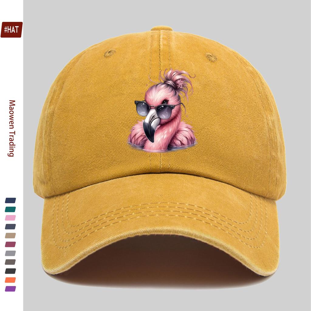 pc Spectacled Flamingo Printed Baseball Cap Travel Leisure Decorative Design Sun Hat Comfortable And Lightweight Adjustable