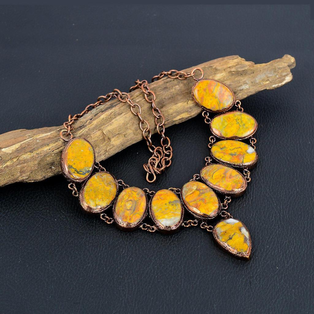 Bumble Bee Copper Electroformed Necklace with Adjustable Chain, Handmade Gemstone Jewelry Necklace For Memorial Day