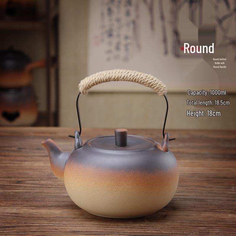 Clay Teapot with Lid and Handle for Electric or Charcoal Stove