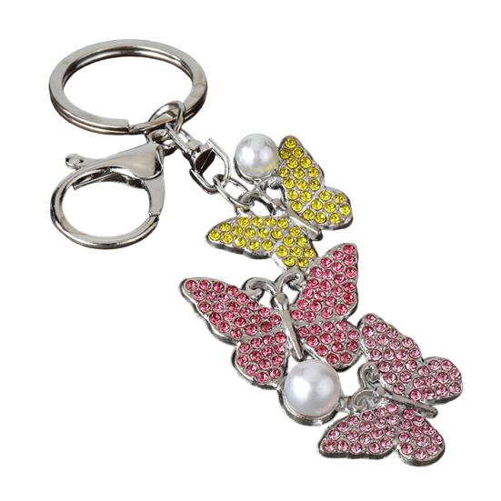 Keychain Pendant Rhinestones Inlaid Imitation Pearls Butterfly Charm Key Holder Car Bag Charm Small Accessory