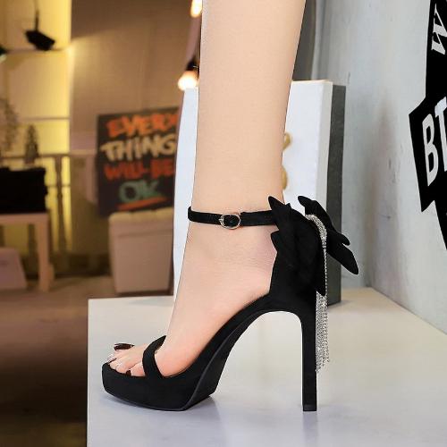 Sexy Bow Back High Heel Sandals Open Toe Crystal Rhinestone Platform Women Shoes for European American Party