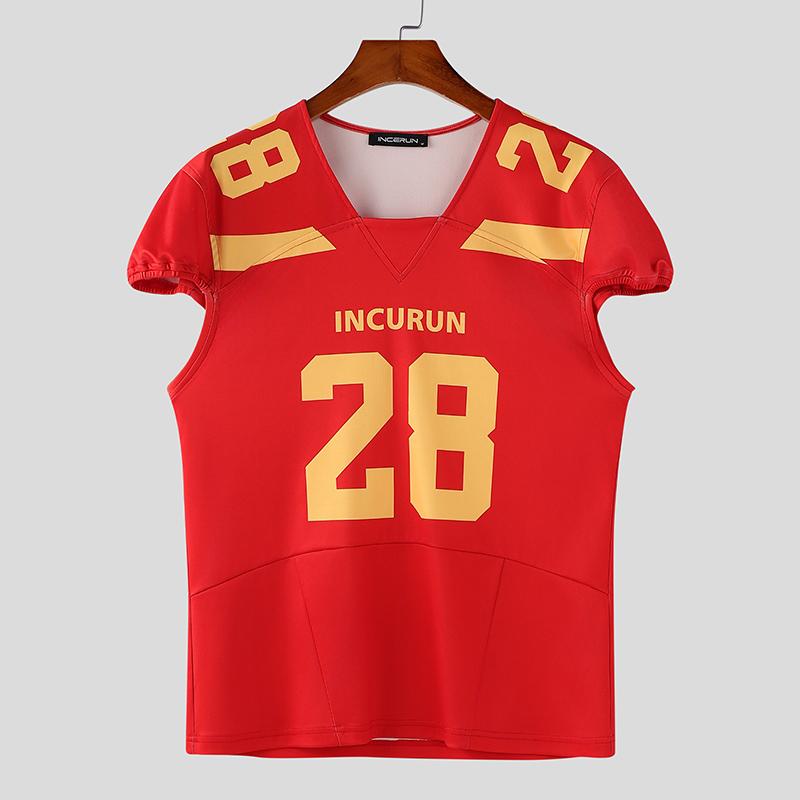 

INCERUN Summer Men Short Sleeve Letter Print Sport Casual T-shirts Tops 3XL красный