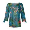 Women's Top Loose Casual V-neck Printed Blouses Bell 3/4 Sleeve T-shirt