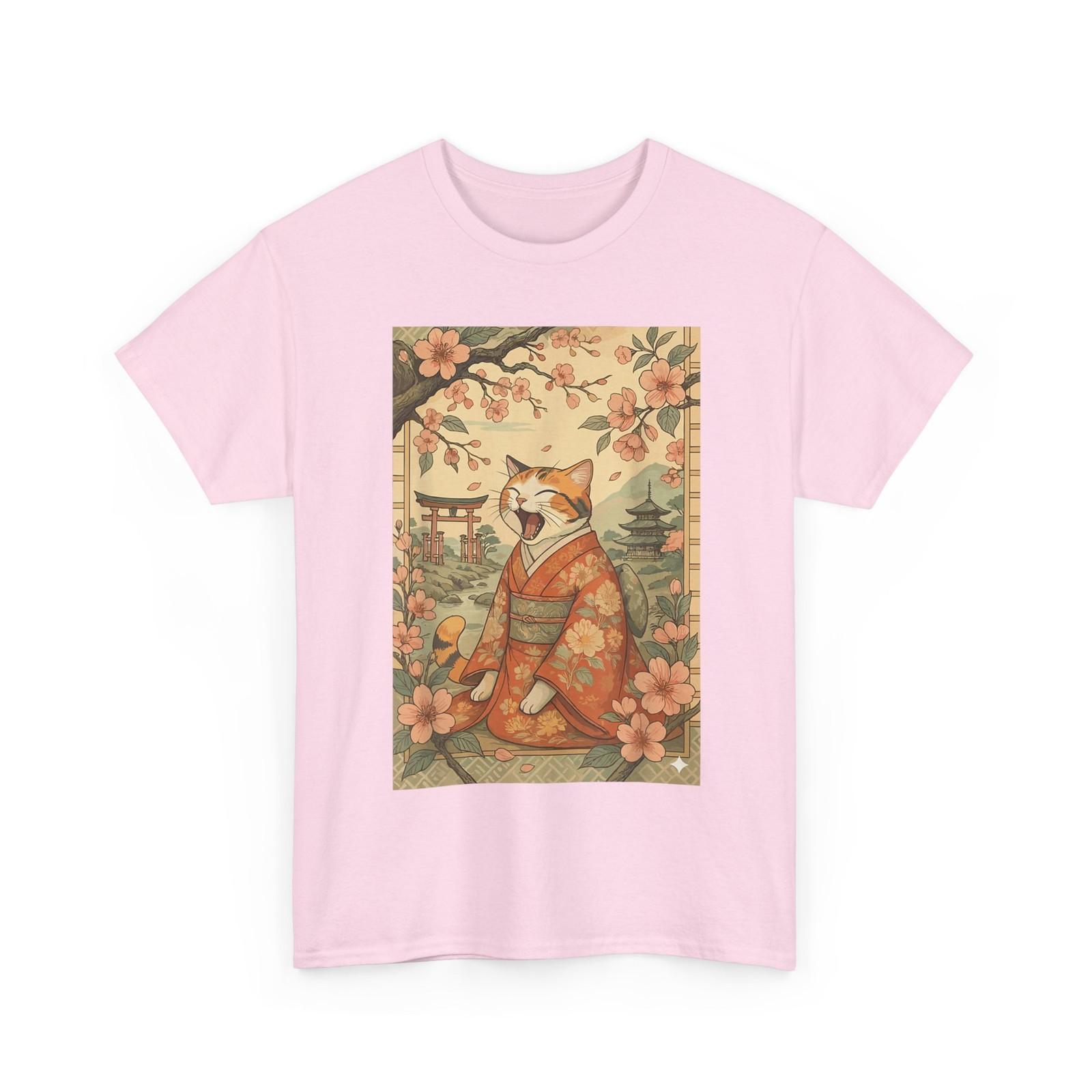 Funny Cat Shirt in Kimono Cherry Blossom Japanese Art T-Shirt S