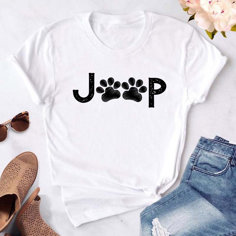Women Dogs Paws Love Heart Printed T-shirts Fashion Summer Short Sleeve Lady Womens Clothes Tops T-Shirt Black Shirt Tees Female