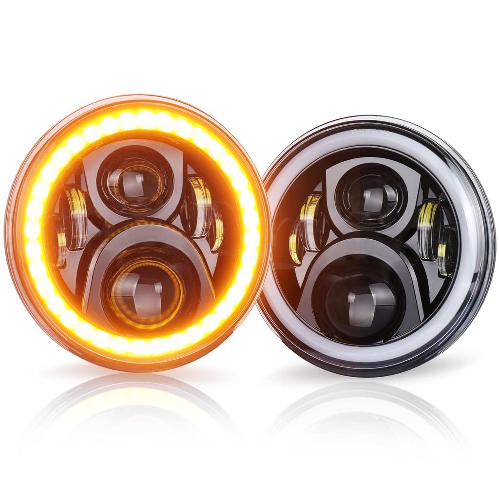 LED světlomet JK Wrangler s denním světlem a směrovým světlem kompatibilní s Jeep Wrangler Jimny Toyota FJ sada černých 7palcových světlometů, funkce,
