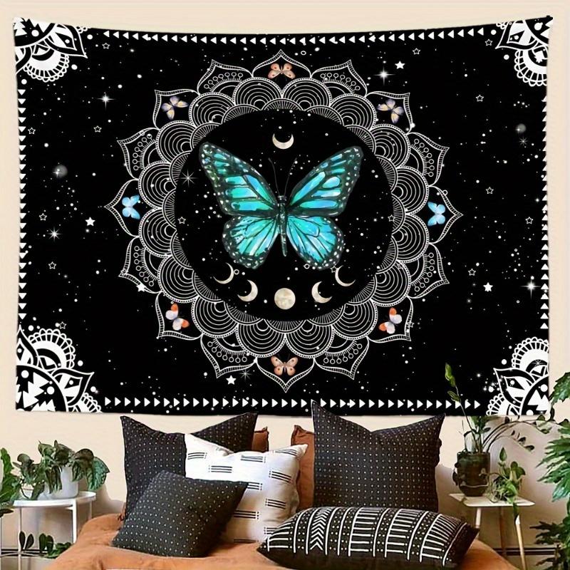 VIKAMA Ins Black White And Blue ColourBlocked Butterfly Tapestry Artistic Decorative Tapestry For The Living Room Or Bedroom 74x94cm(29x37in)