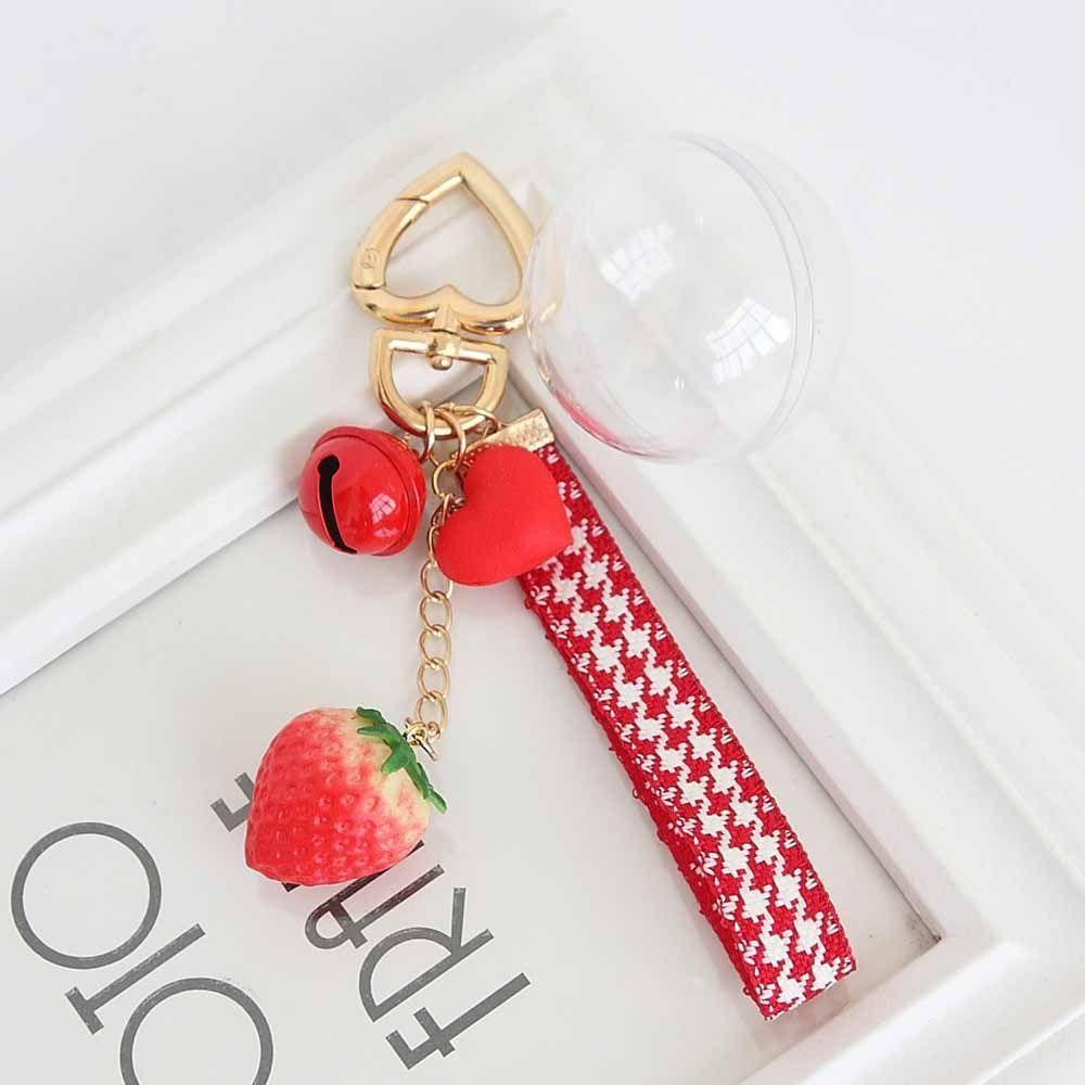 Simulation Fruit Interior Accessories Strawberry Keychain Bell KeyRing Keyrings Jewelry Gift