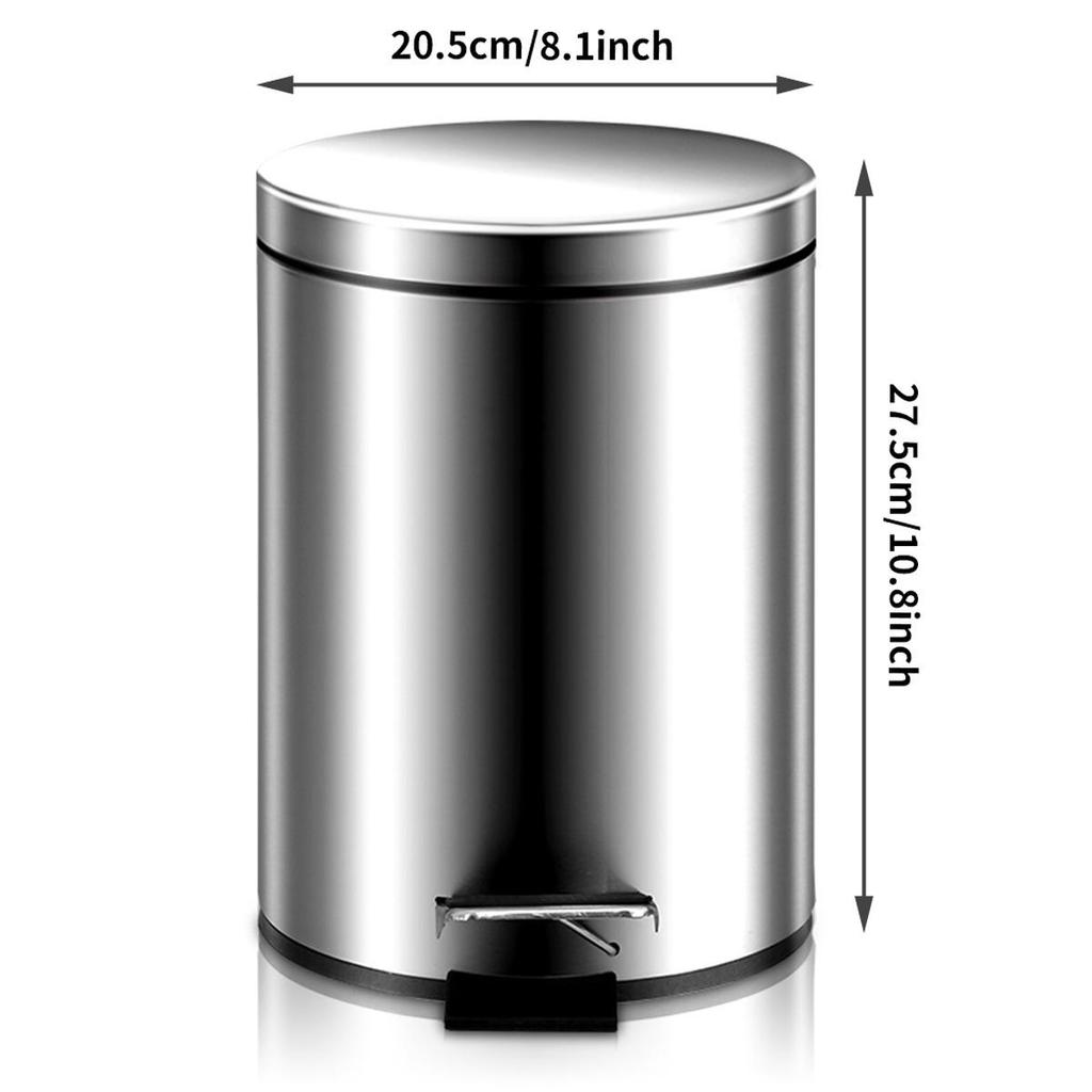 Stainless Steel Flip-Top Trash Can: Silent, Soft-Close, Foot-Operated Bin for Bathroom or Kitchen.