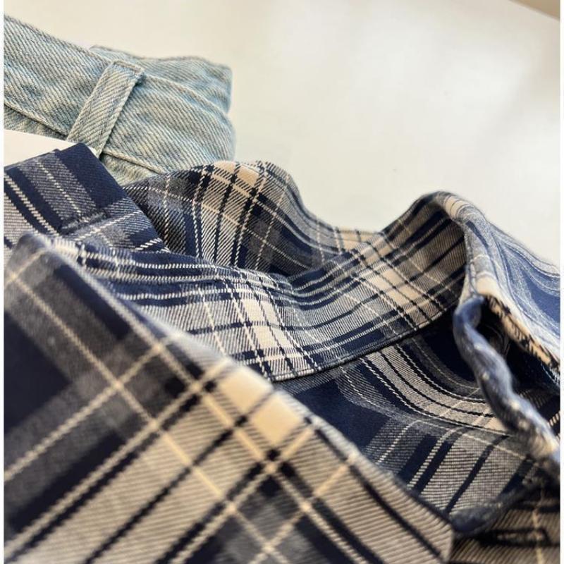 Japanese Vintage Plaid Shirt Spring Thin Women's Long Sleeved Blouse Casual Simple Lapel Blusas Korean Version Loose Fitting Top