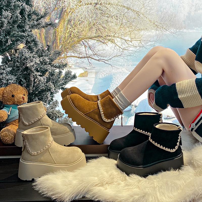 Women's plus size thickened fall and winter warm cold Martin boots ankle boots non-slip hiking cushioning sports cotton boots