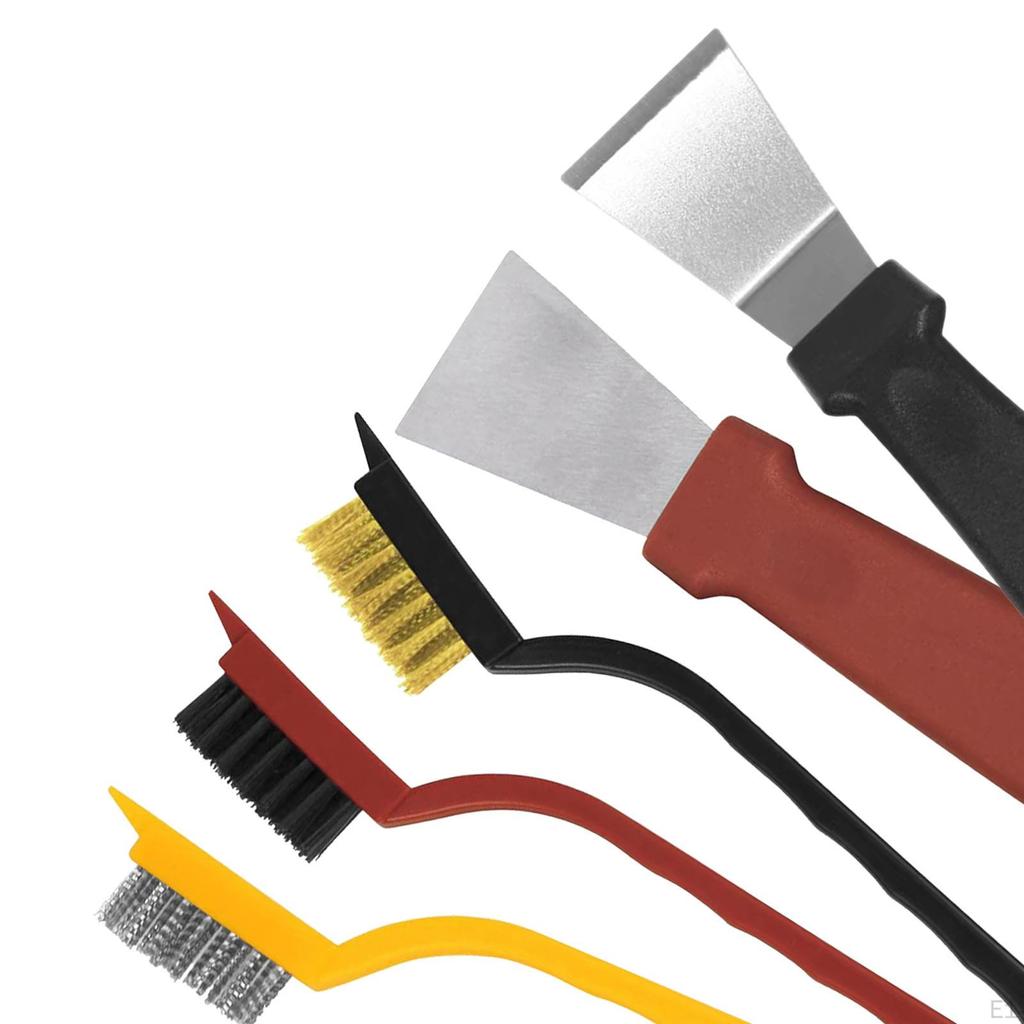 5Pcs Wire Brush Set Tool, and Paint Remover, Nylon / Brass Stainless Steel Bristles, Stove