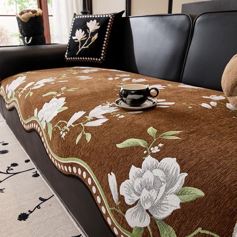 Retro Unregelmäßiges Chenille Sofakissen Blumendruck Rutschfester Bezug Für Wohnzimmer Vier Jahreszeiten Universal Möbelüberwurf