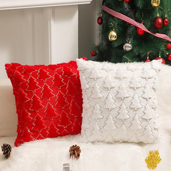 Throw Pillowcase Sequin Christmas Tree Pattern Hidden Zipper Closure Pillow Cover Bedroom