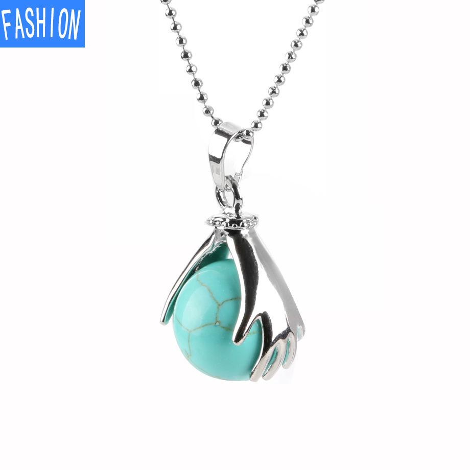 Palm Natural Stone Beads Crystal Pendant Necklace