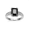 Genuine Sterling Silver Color Ring With Black Cubic Zirconia For Women With Stamp Wedding Diamante  Size 6-7-8-9-10