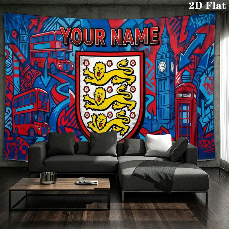 Custom Name,England Wall tapestry, aesthetic printed fabric blanket, suitable for bedroom, living room, and home decor.