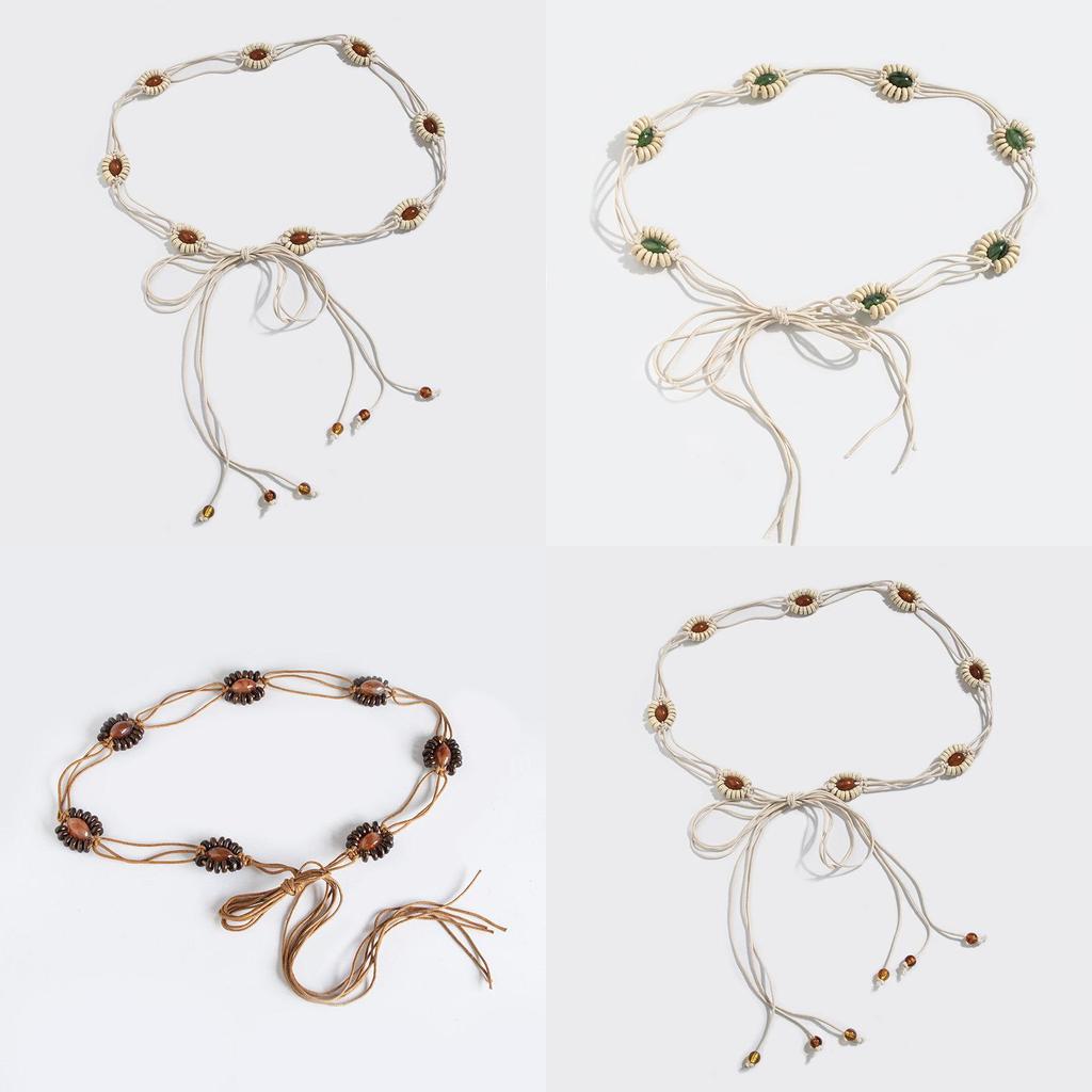 Bohemian Woven Waist Belt Crafted From Cotton Linen Material With Tie Closure For Casual Outfits